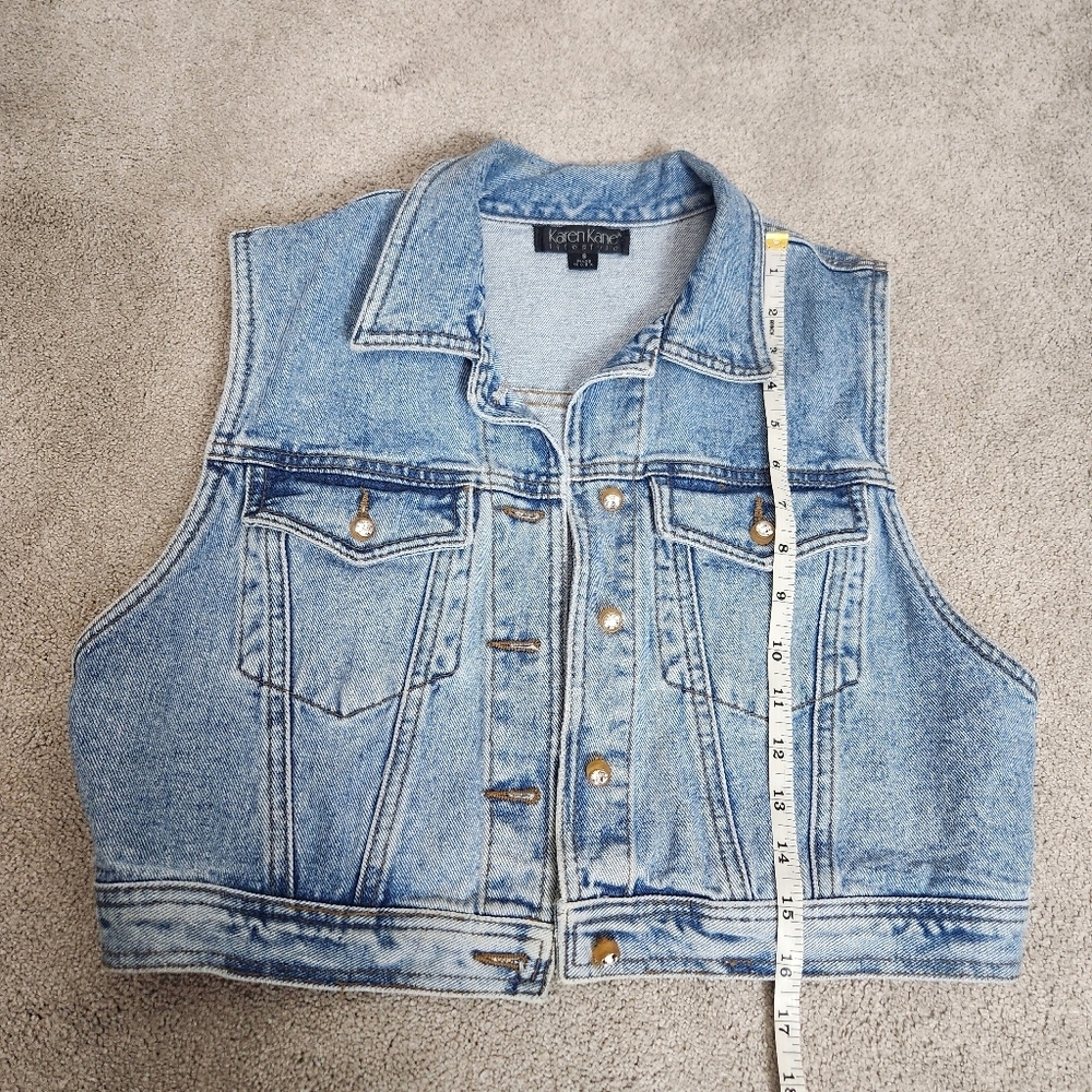 VTG 90s Cropped Denim Jean Vest With  Gem Button Detailing Size S Fits Medium - Picture 7 of 10